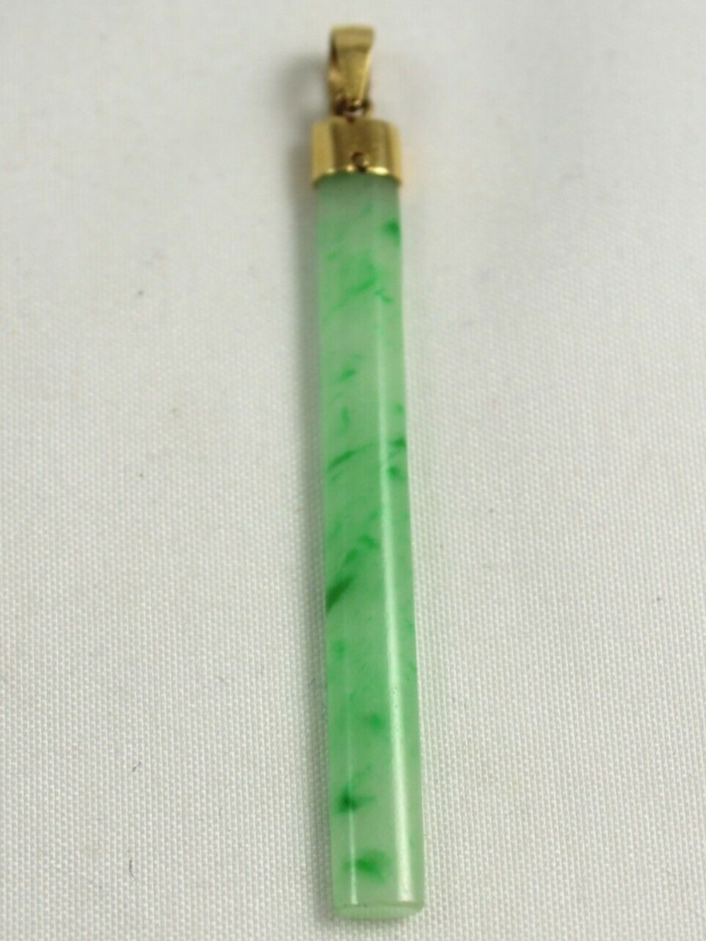 18K Yellow Gold & Green Jade Long 2 3/8" Pendant